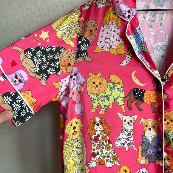Karen Mabon Satin Dog Print Pajama Top Size Small - Picture 3 of 6